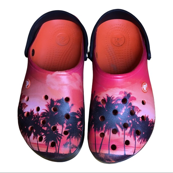 Crocs Hawaii Sunset Palm Trees Orange Slippers 8 - Picture 9 of 10